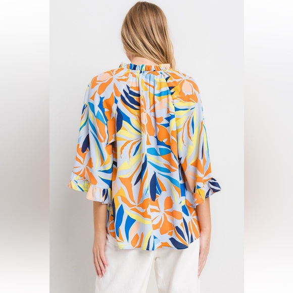 38 Boho Floral Print Wide Sleeve Blouse Top - Picture 7 of 8